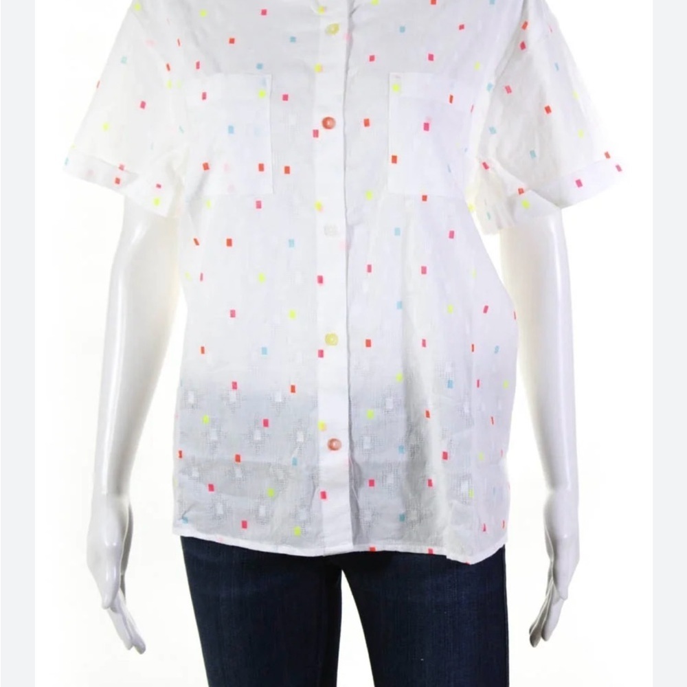 Women's New Wave Button Down Shirt with Colorful Accents - Picture 2 of 7